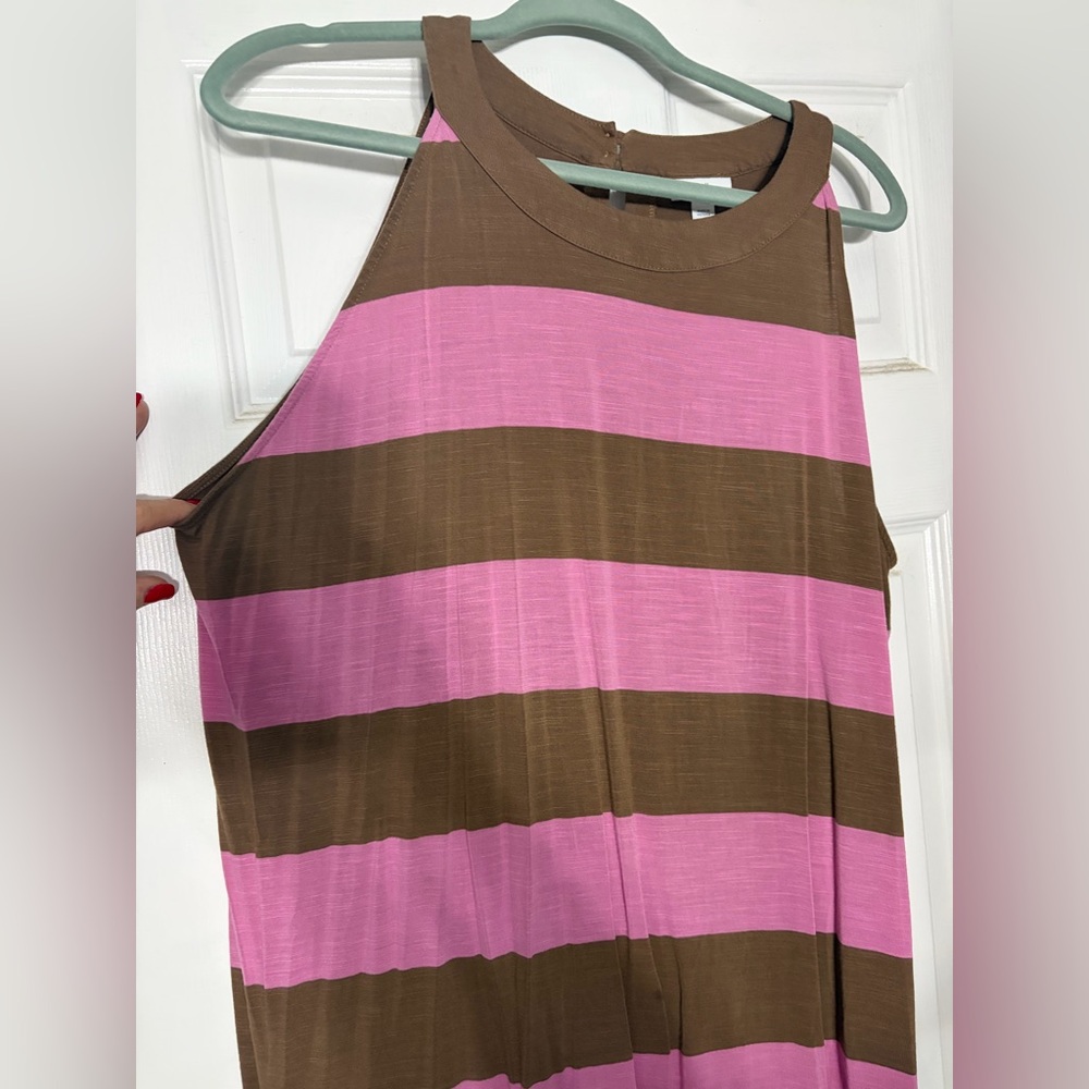 J Jill Striped Pink and Brown Razorback Top